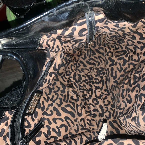 Nine West Black Sequin Purse, leopard print lining - Picture 6 of 11